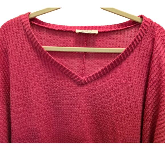 Zenana Pink V-Neck Waffle Knit Oversized Light Weight Top Size 2XL EUC - Picture 3 of 4